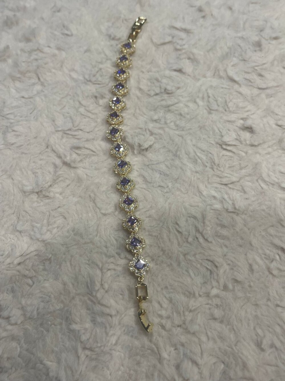 Gold Purple Stone Clover Tennis Bracelet Gold Plated LFB-0017